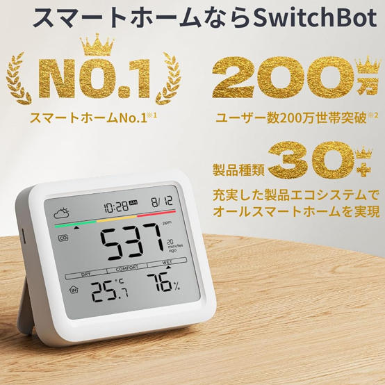 SwitchBot 溫濕度計 Pro|智慧 CO2 二氧化碳監測儀:大螢幕顯示・健康辦公環境預警