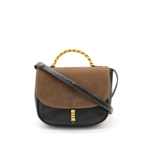 羅意威 二手正品 中古黑棕金蛇骨半月包 LOEWE Velazquez 2way Shoulder Bag（Used AB）