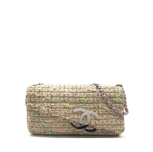 Chanel second-hand authentic tweed flap bag CHANEL Tweed CC Flap Multicolor Chain Bag (Used AB)