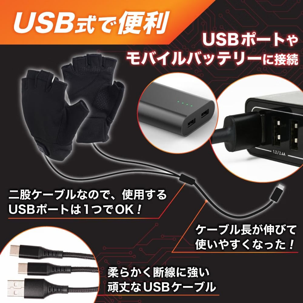 THANKO YBNS25AB 發熱半指手套 USB充電