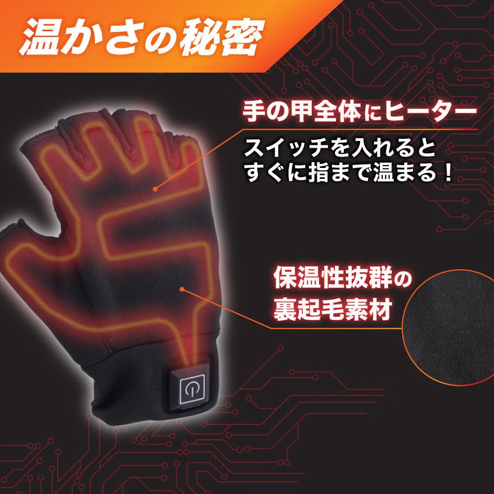 THANKO YBNS25AB 發熱半指手套 保暖效果示意