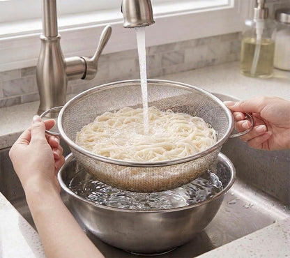 Nagao 燕三条不鏽鋼濾網盆 瀝水使用示意圖