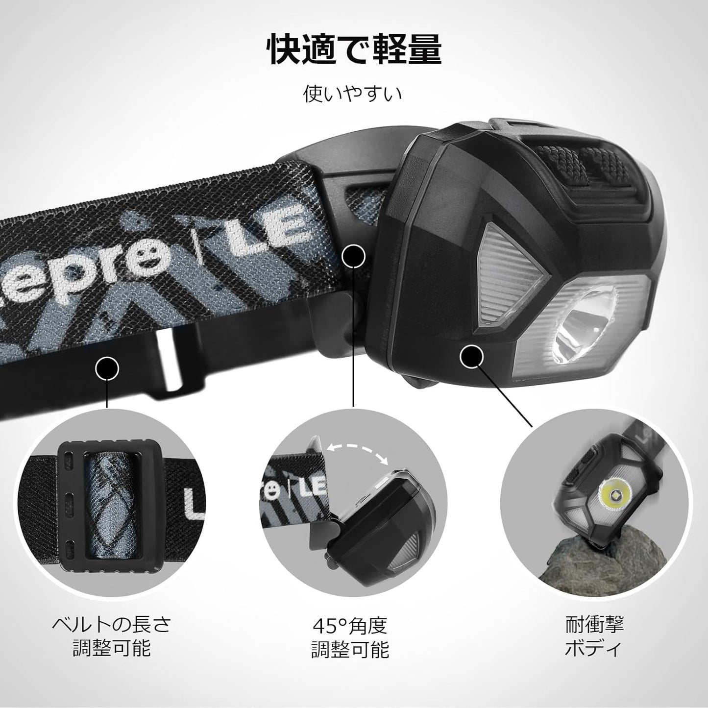 Lepro LED 頭燈 防災用 強光 聚光＋廣角 最長 22 小時 輕量防水 2 入組