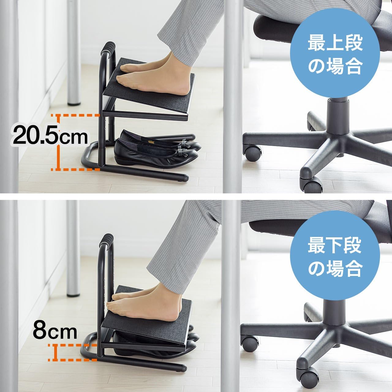 Sanwa Supply 人體工學腳踏墊｜桌下腳部支撐墊｜高度可調辦公腳踏板 100-FR010