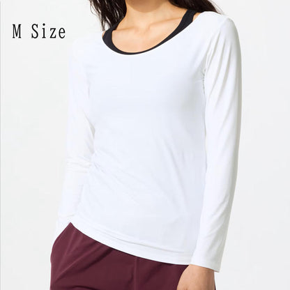 【日本直送】UNIQLO 女款 AIRism UV防護 U領長袖上衣 DRY-EX 2件組｜日和優選