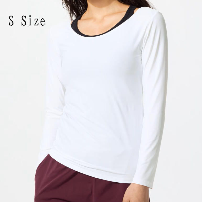 【日本直送】UNIQLO 女款 AIRism UV防護 U領長袖上衣 DRY-EX 2件組｜日和優選