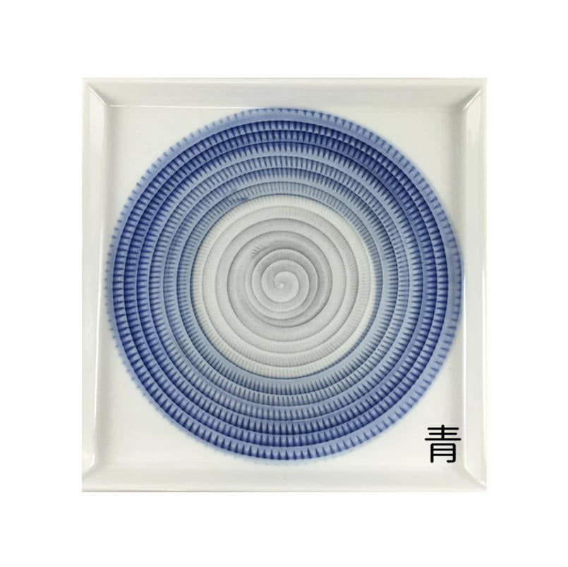 一真窯 波佐見燒 漸層放射刻紋方盤 13.5cm 日式甜點盤 青色