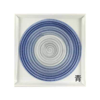 一真窯 波佐見燒 漸層放射刻紋方盤 13.5cm 日式甜點盤 青色