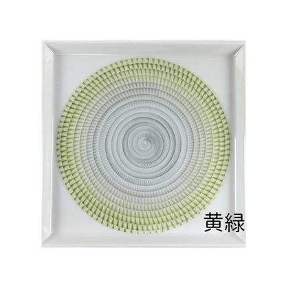 一真窯 波佐見燒 漸層放射刻紋方盤 13.5cm 日式甜點盤 黃綠色