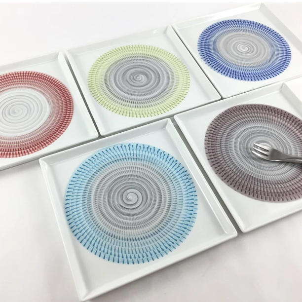 一真窯 波佐見燒 漸層放射刻紋方盤 13.5cm 日式甜點盤 細節展示