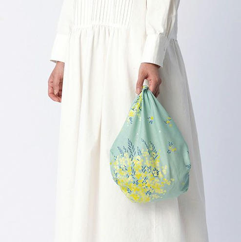 MUSUBI 京都風呂敷包巾 70cm｜含羞草花紋｜日本製純棉包裝布｜日式伴手禮包巾