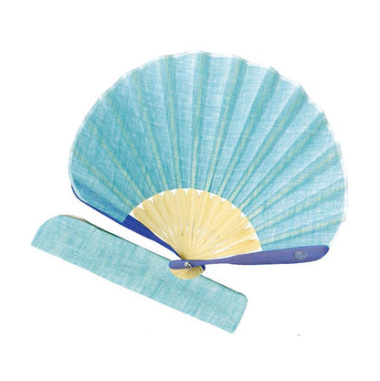 松寿庵 French Linen 法國亞麻蛤型布扇子土耳其藍收納禮盒