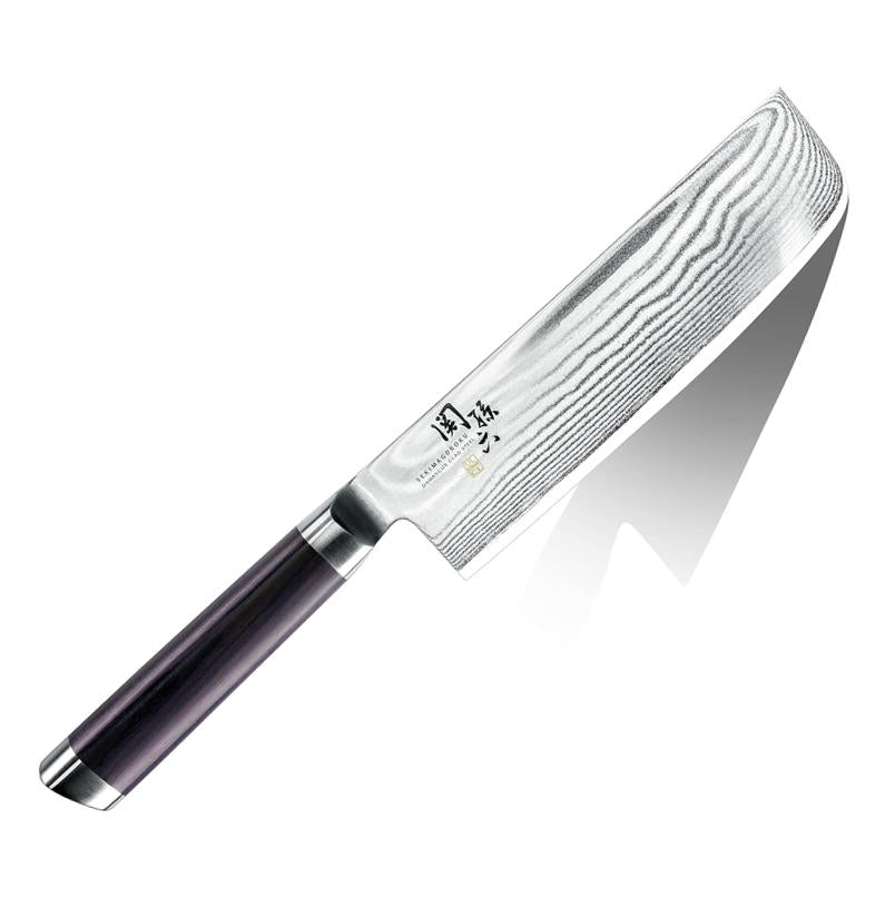 貝印關孫六AE5206日本製大馬士革菜切刀165mm與積層強化木柄細節