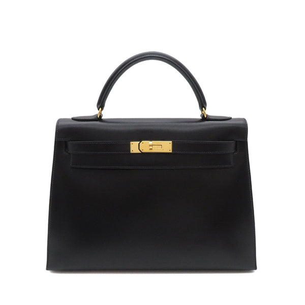 Hermès second-hand authentic second-hand Kelly 32 black gold buckle outer seam HERMES Kelly32 Black (Used A)