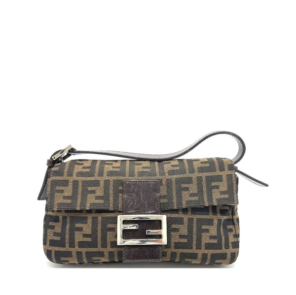 FENDI second-hand authentic medium and ancient flower baguette Zucca Mamma Bucket Handbag (Used AB)