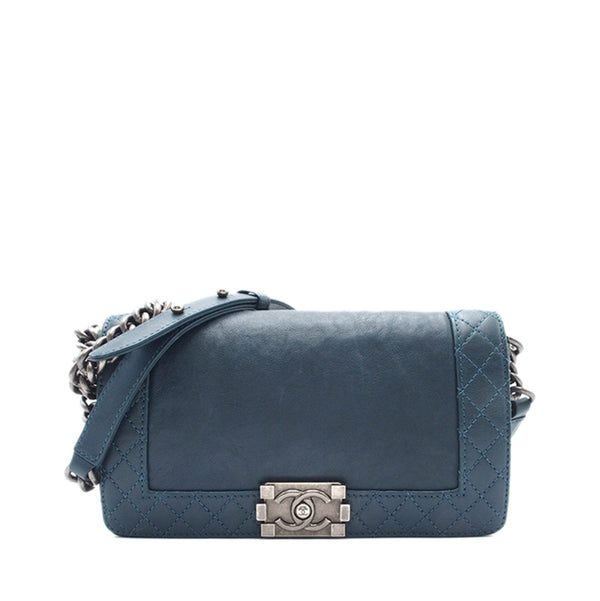 Chanel second-hand authentic second-hand Leboy blue cowhide flap bag CHANEL Chain Shoulder Bag (Used B)