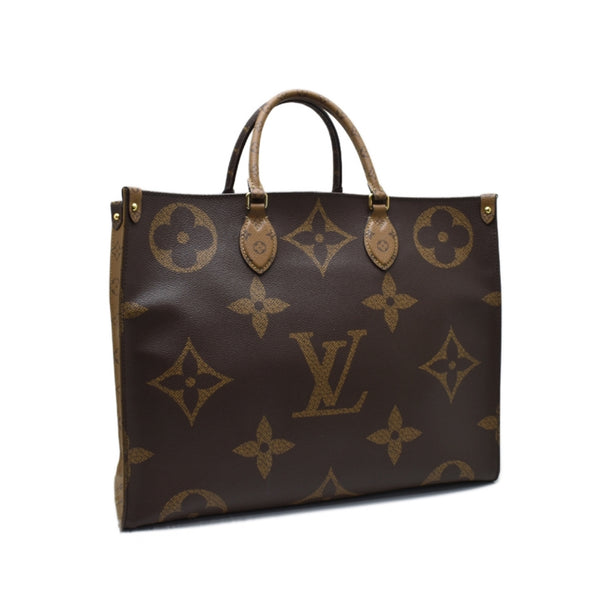 LV 二手正品 中古雙色原花拼接手提肩背購物袋 大號  Louis Vuitton On The Go GM（Used A）