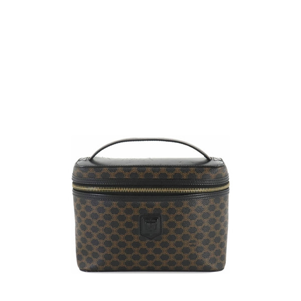 Celine 二手正品 中古黑色老花化妝包 CELINE Black Macadam Cosmetic Vanity Bag（Used AB）