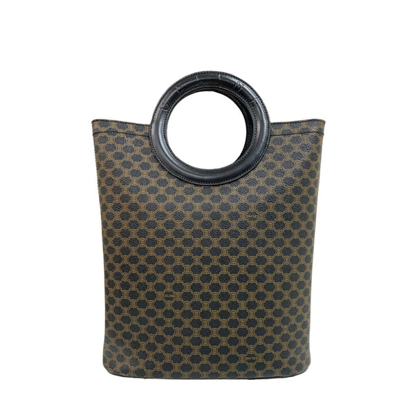 Celine 二手正品 中古黑色老花圓柄手提包 CELINE Macadam Circle Handle Tote Bag（Used A）