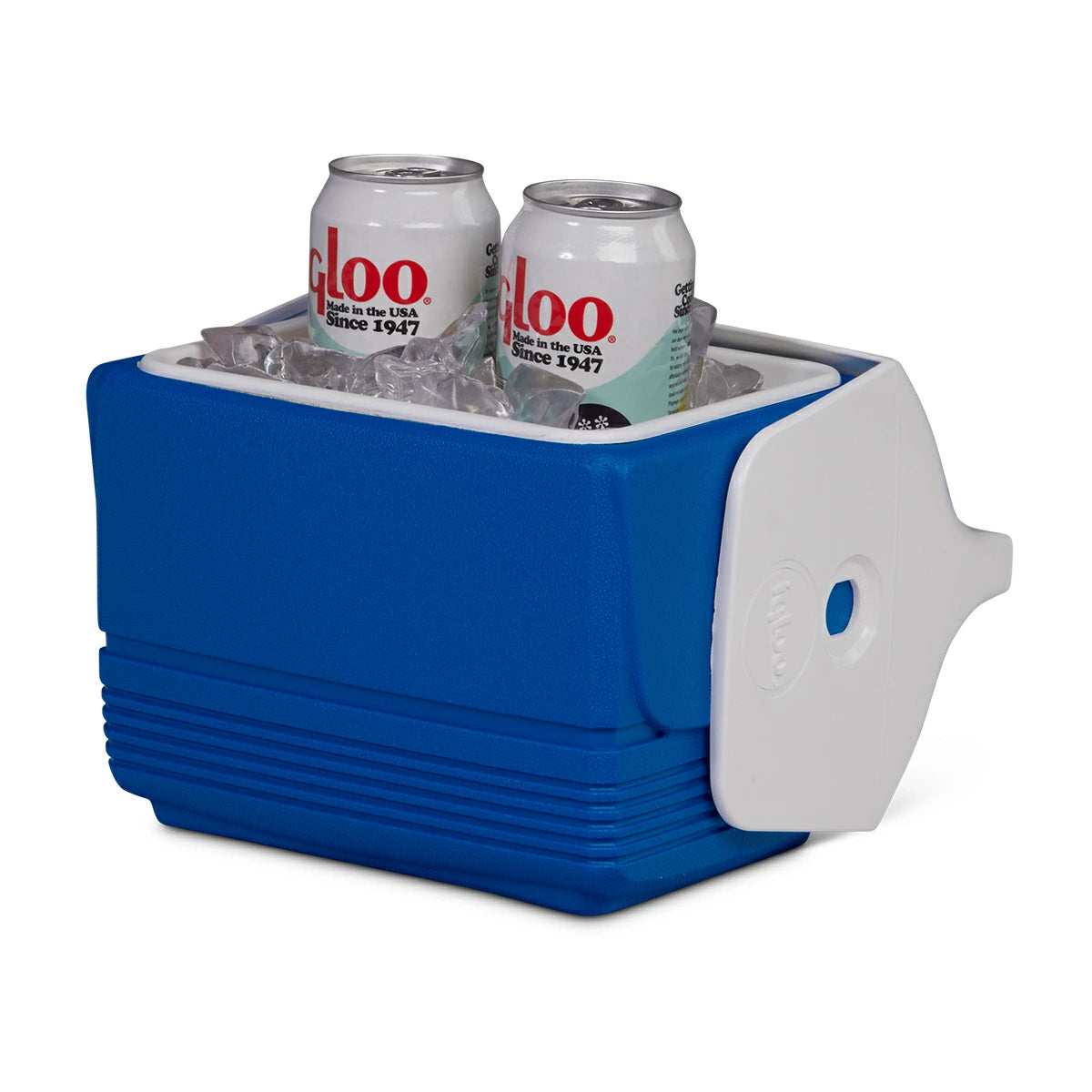 IGLOO PLAYMATE MINI 3L 保冷箱容量示意圖，放入2罐 350ml 飲料示意圖