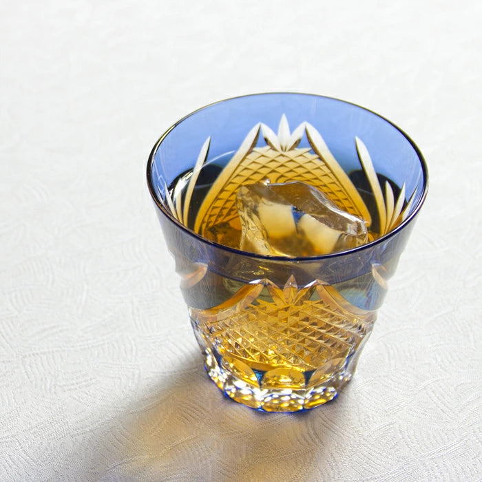 KAGAMI江戶切子富士冷酒杯藍色140ml日本製水晶玻璃杯 盛酒