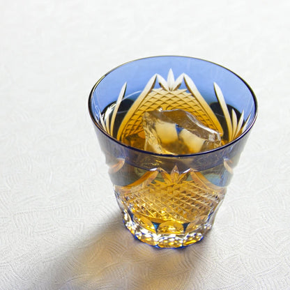 KAGAMI江戶切子富士冷酒杯藍色140ml日本製水晶玻璃杯 盛酒