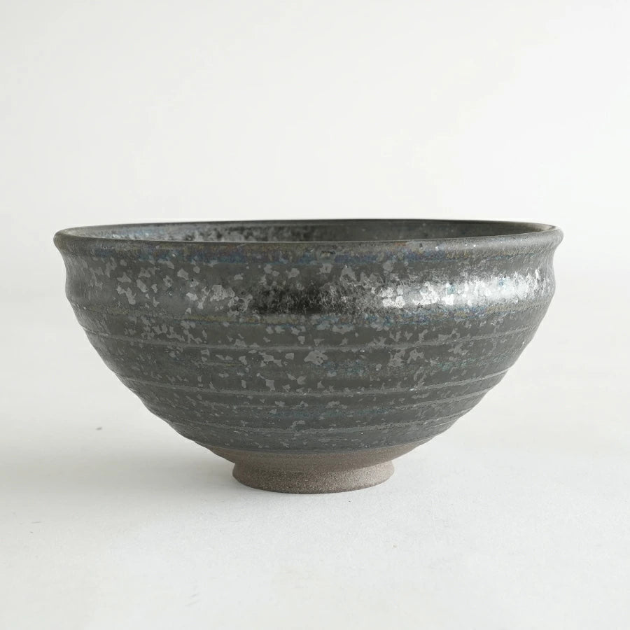 SALIU正庵窯京型抹茶碗黑流日本製美濃燒正面大圖